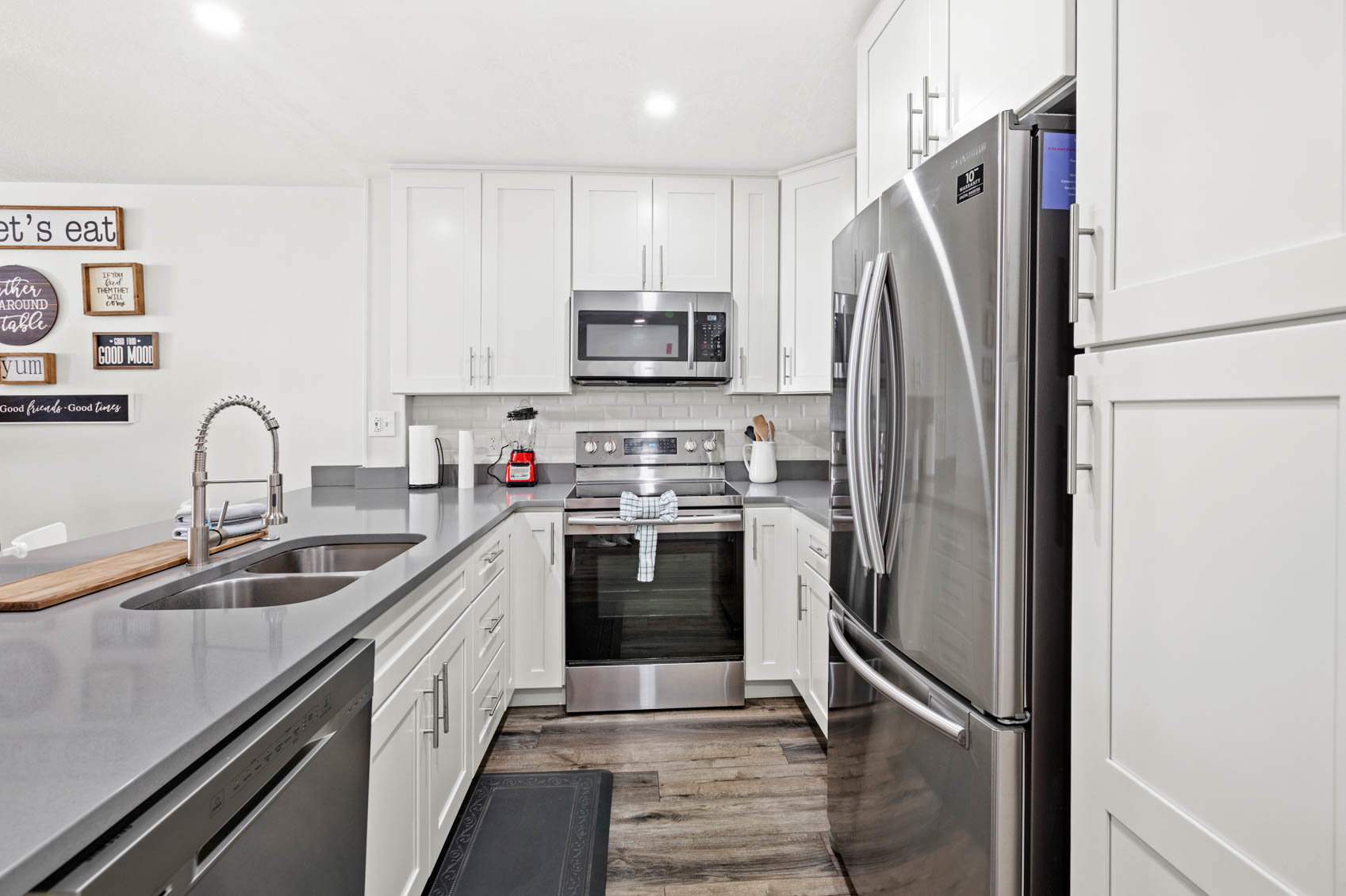 kitchen with white cabinets